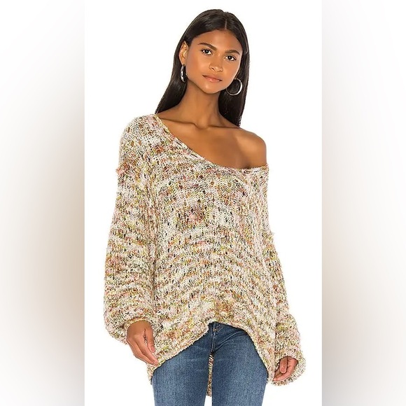 Free People Highland V Neck Oversized Sweater Size S Slouchy Chunky Space Knit - Picture 1 of 13